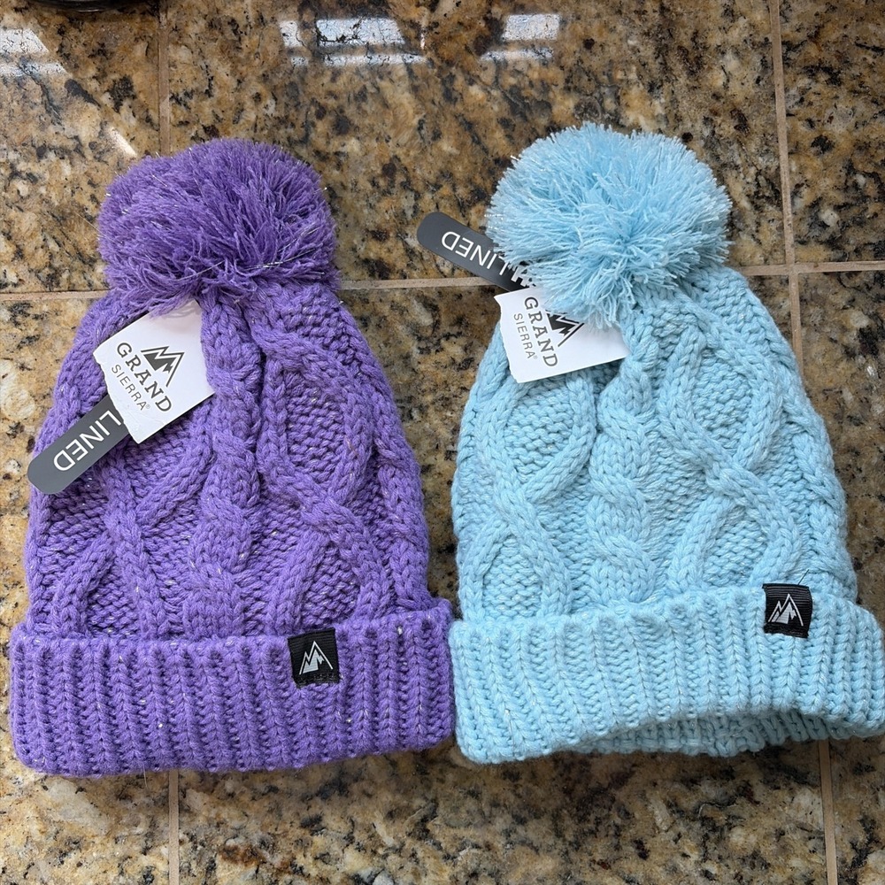 Grand Sierra Lot Bundle Cable Knit Plush Lined‎ Beanie Hat Caps Girls Outerwear